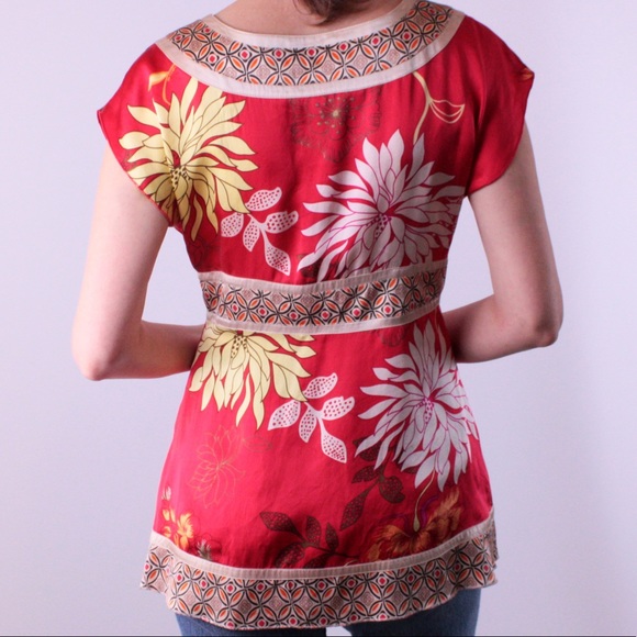 Bebe Silk Kimono Top Asian Floral Print - Picture 3 of 8